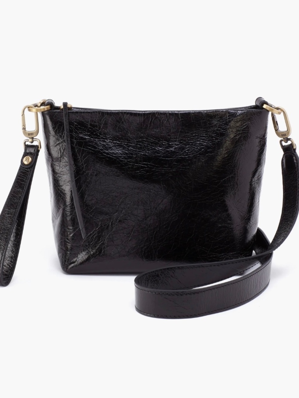 HOBO ASHE CROSSBODY Clutch Signature Polished Black Leather NWT